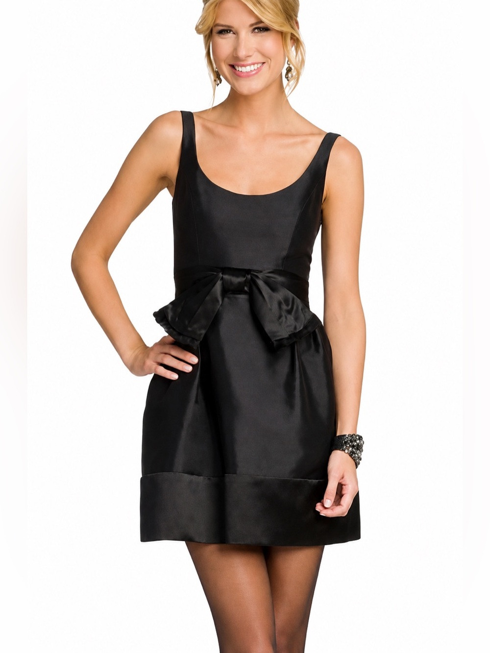 Milly Dominique Silk Blend Bow Cocktail Dress Black Mini Size 4 USA